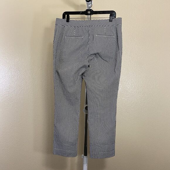 Ann Taylor Devin Fit Seersucker Pants Sz 8 Blue White cropped ankle womens - Picture 2 of 10